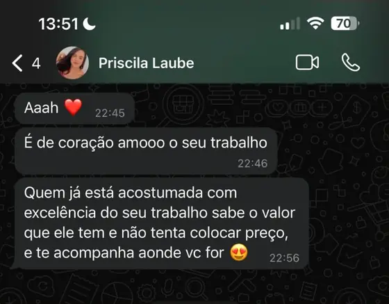 Mensagem de cliente no WhatsApp: É de coração, amo o seu trabalho